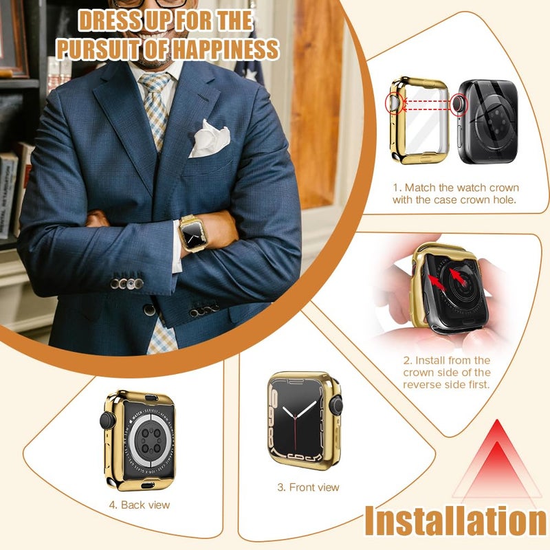 top4cus 42mm Case Soft Lightweight Anti-Scratch All Around Protective 42mm Iwatch Waterproof Cover Shiny Workout Shockproof Bumper Screen Protector Compatible with Apple Watch Series 3/2/1 -Gold - Image 5